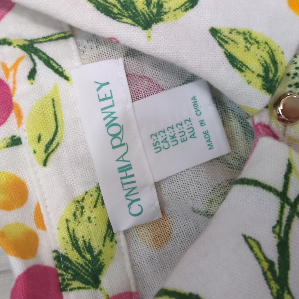 Cynthia Rowley 2 Fruit Kiwi Dress Sleeveless Pink Orange White Collar Button Up - Picture 4 of 16